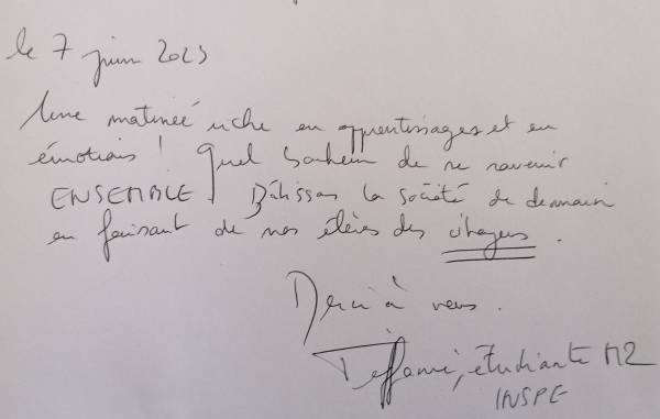 Stéphanie's opinion on the association's guestbook
